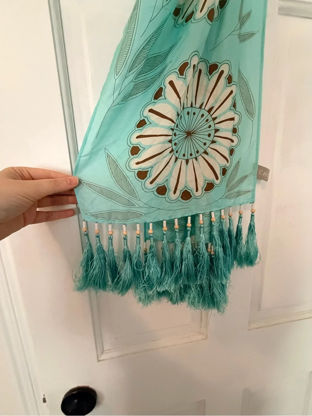 Echo Turquoise Floral Fringe Scarf